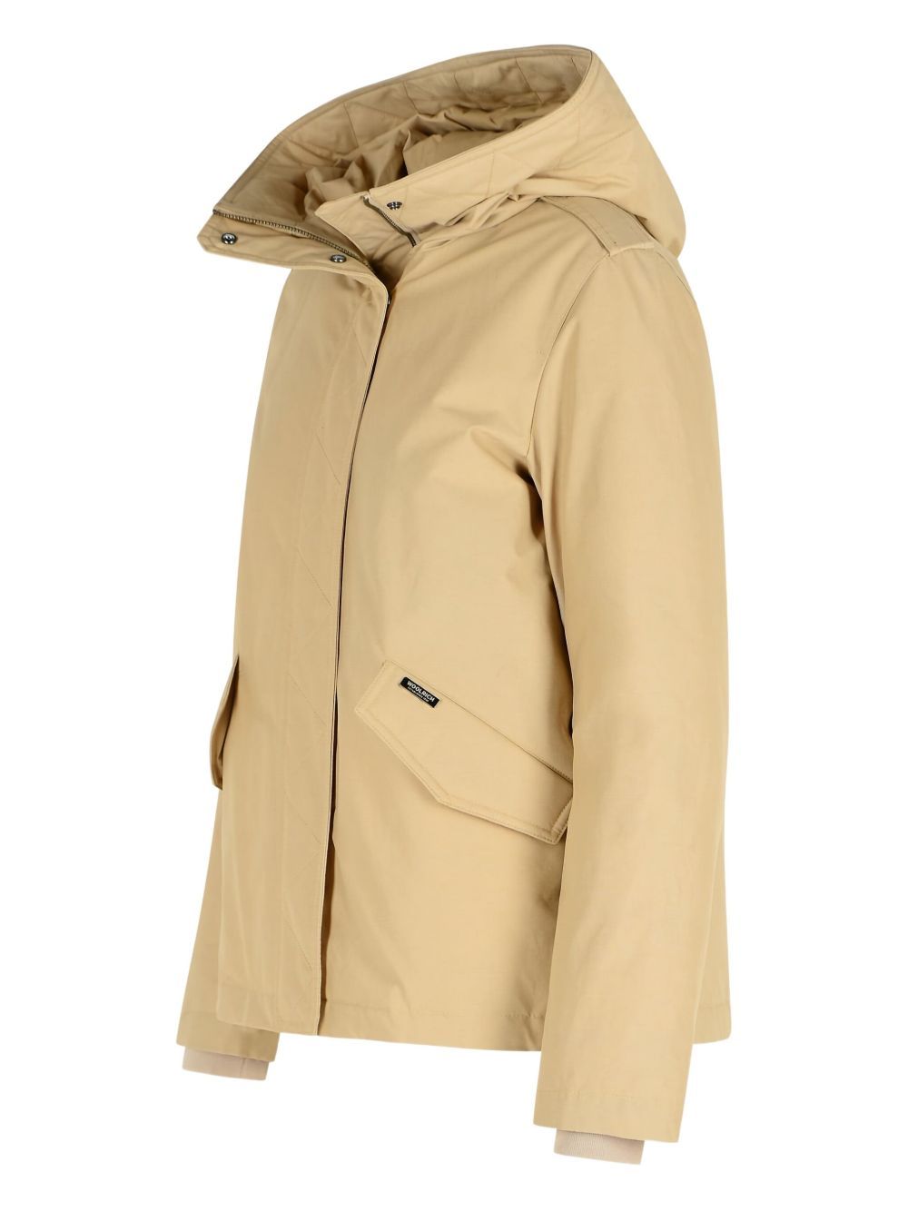 Woolrich Soft Cotton-polyamide Blend Beige Jacket With Hood In Brown