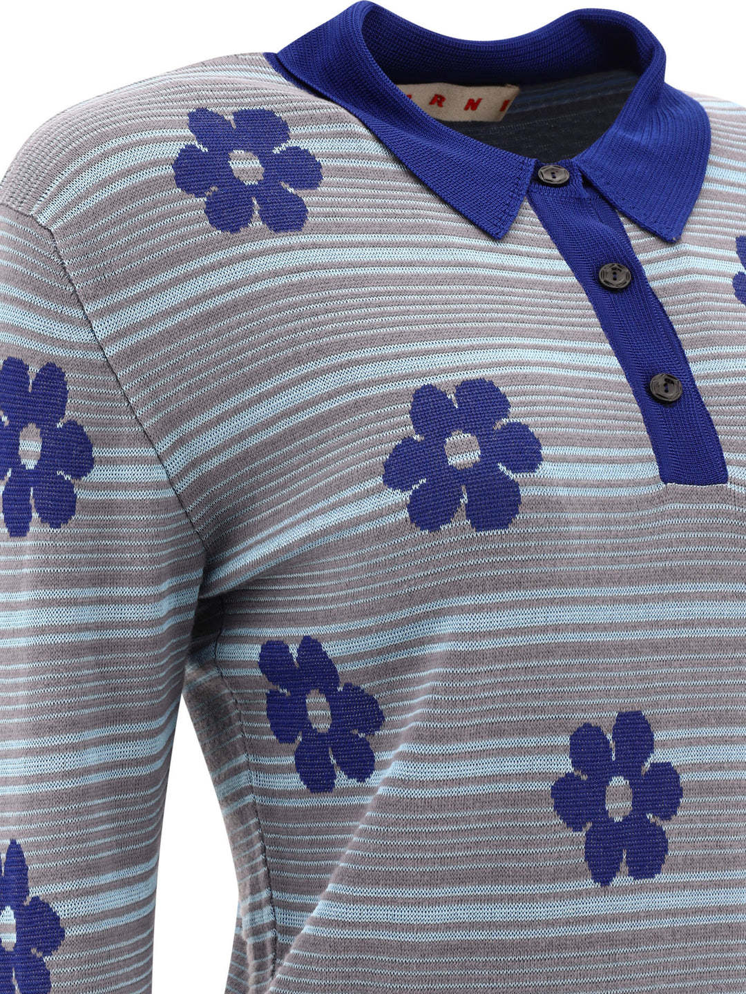 Marni Striped Flowers Polo Shirts In Gray