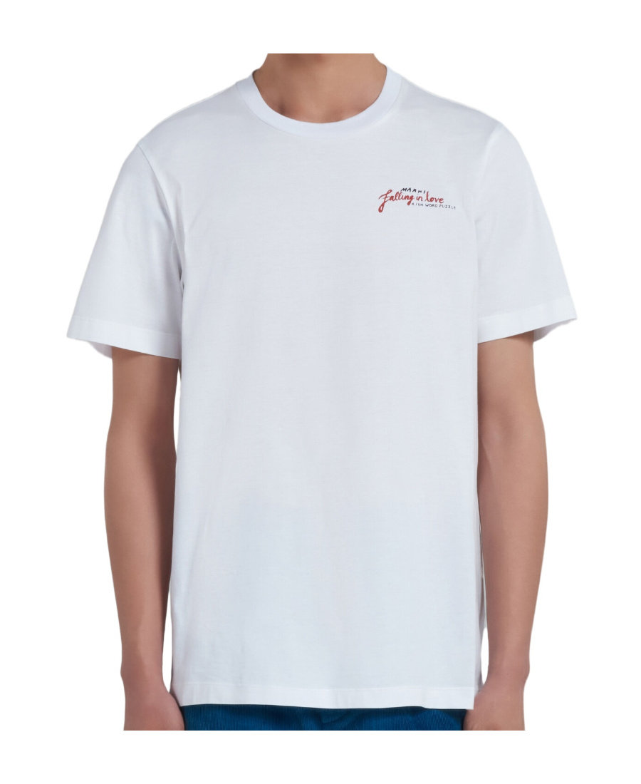 Marni Classic Cotton Knit T-shirt With Unique Stitched Logo Detail In White