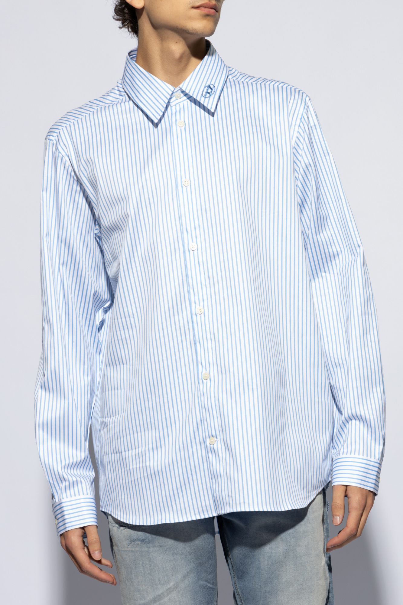 Diesel S-turner Striped Cotton Shirt In Blue