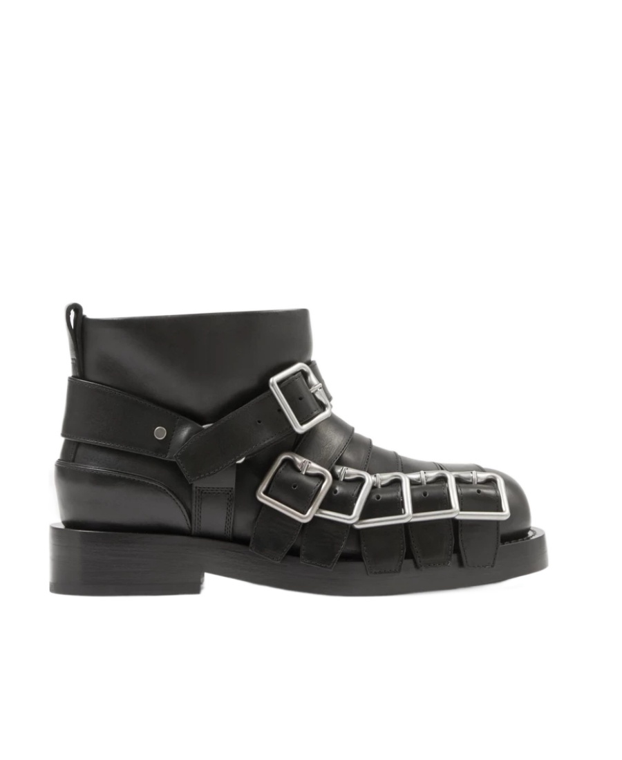 Burberry Buckled Leather Ankle Boots In Black