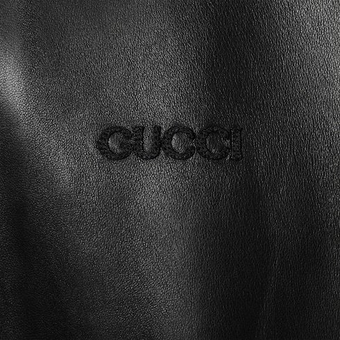 Gucci Black Bomber Jacket With Front Logo In Nappa Leather And Mesh Man In Black