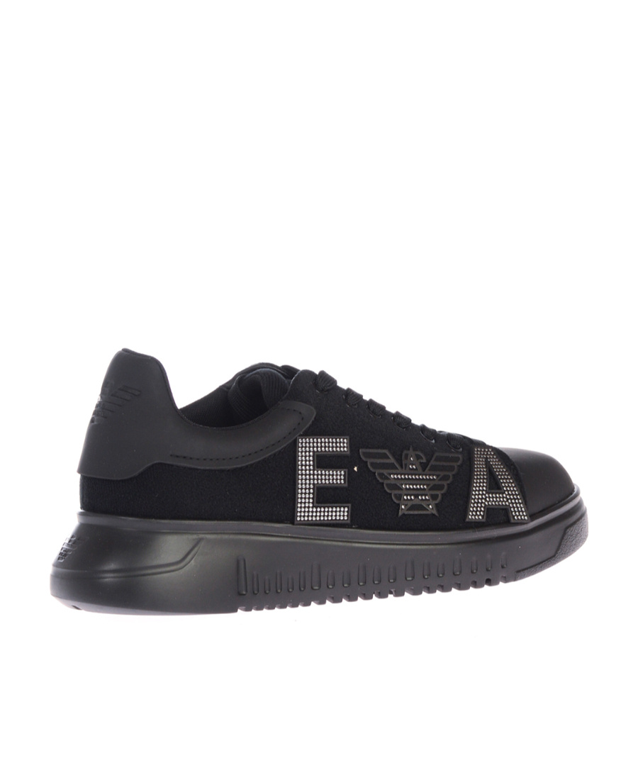 Emporio Armani Round Head Lace-up Sneakers In Black