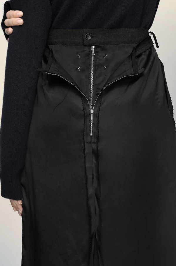 Maison Margiela High-waisted Satin Midi Skirt Slit Detail In Black
