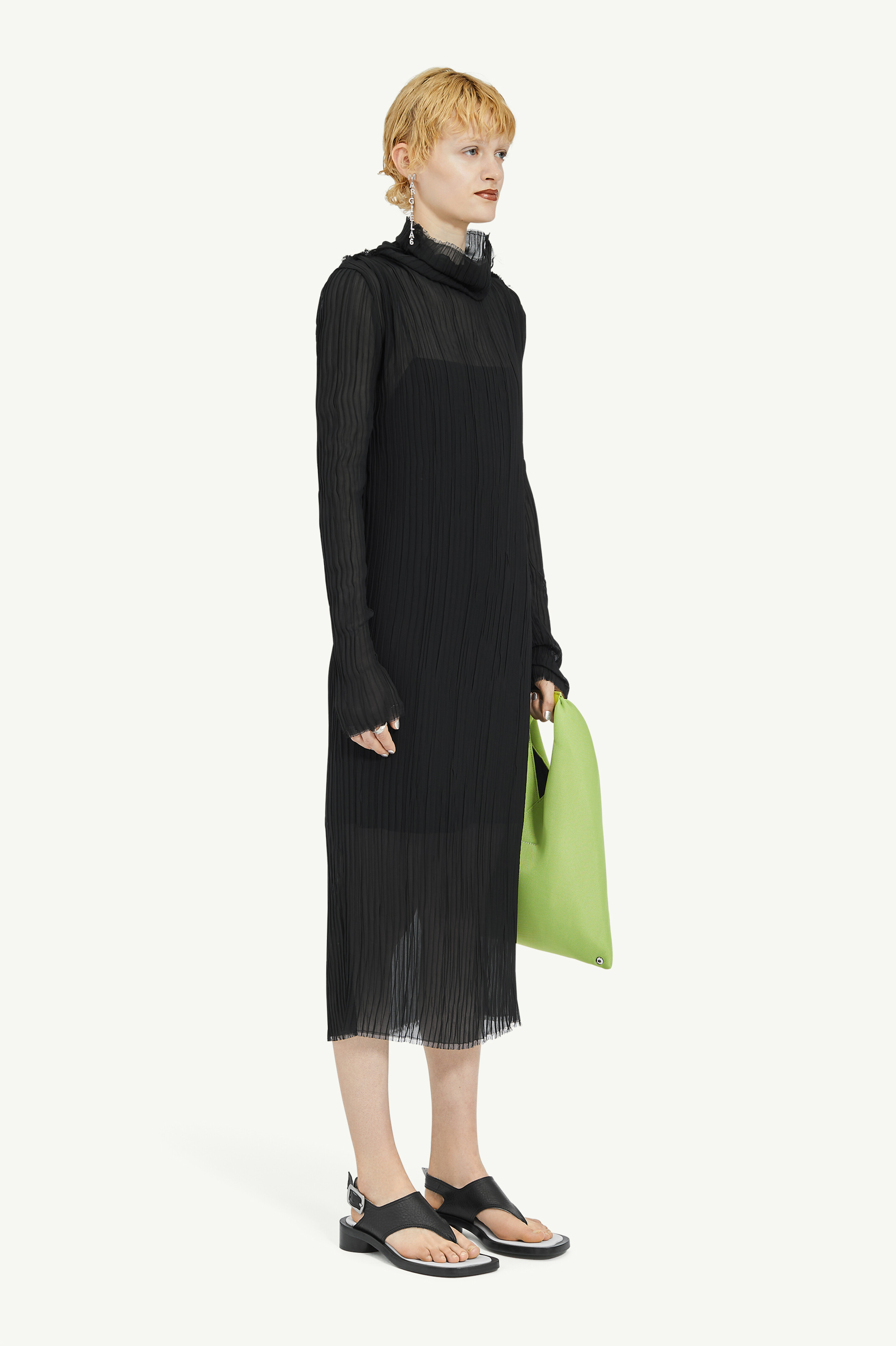 Shop Mm6 Maison Margiela Sheer Plissè Midi Dress In Black