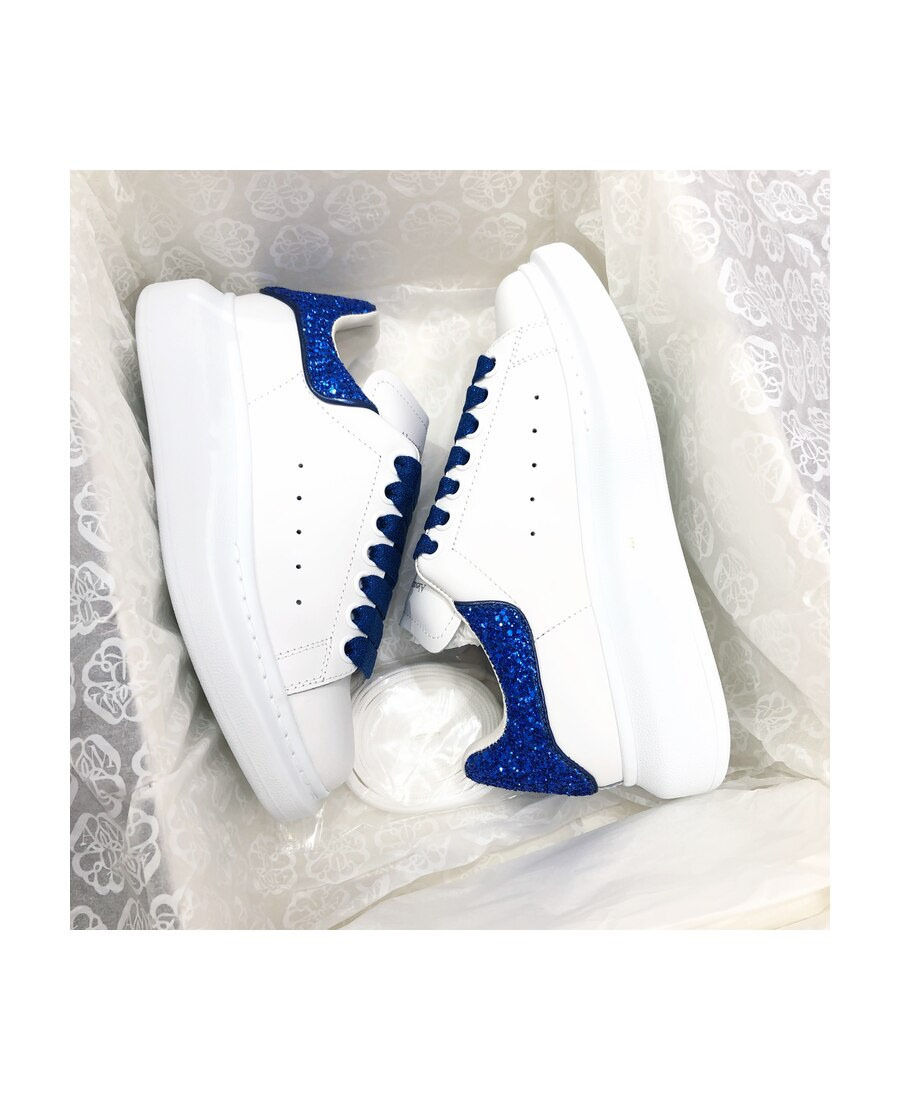 Alexander Mcqueen Sequined Blue Tail Casual Sneakers In White