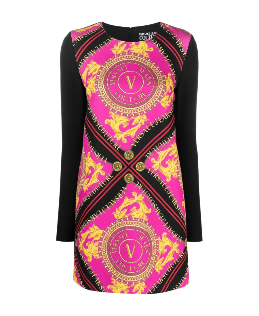 Versace Jeans V-emblem Chain-print Minidress In Pink