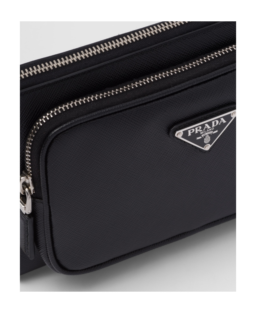 Prada Logo Plaque Zipped Crossbody Bag In Black
