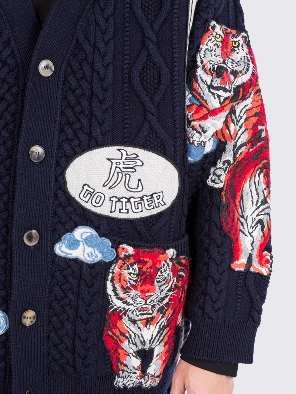 Valentino Tiger Embroidered Cardigan In Black