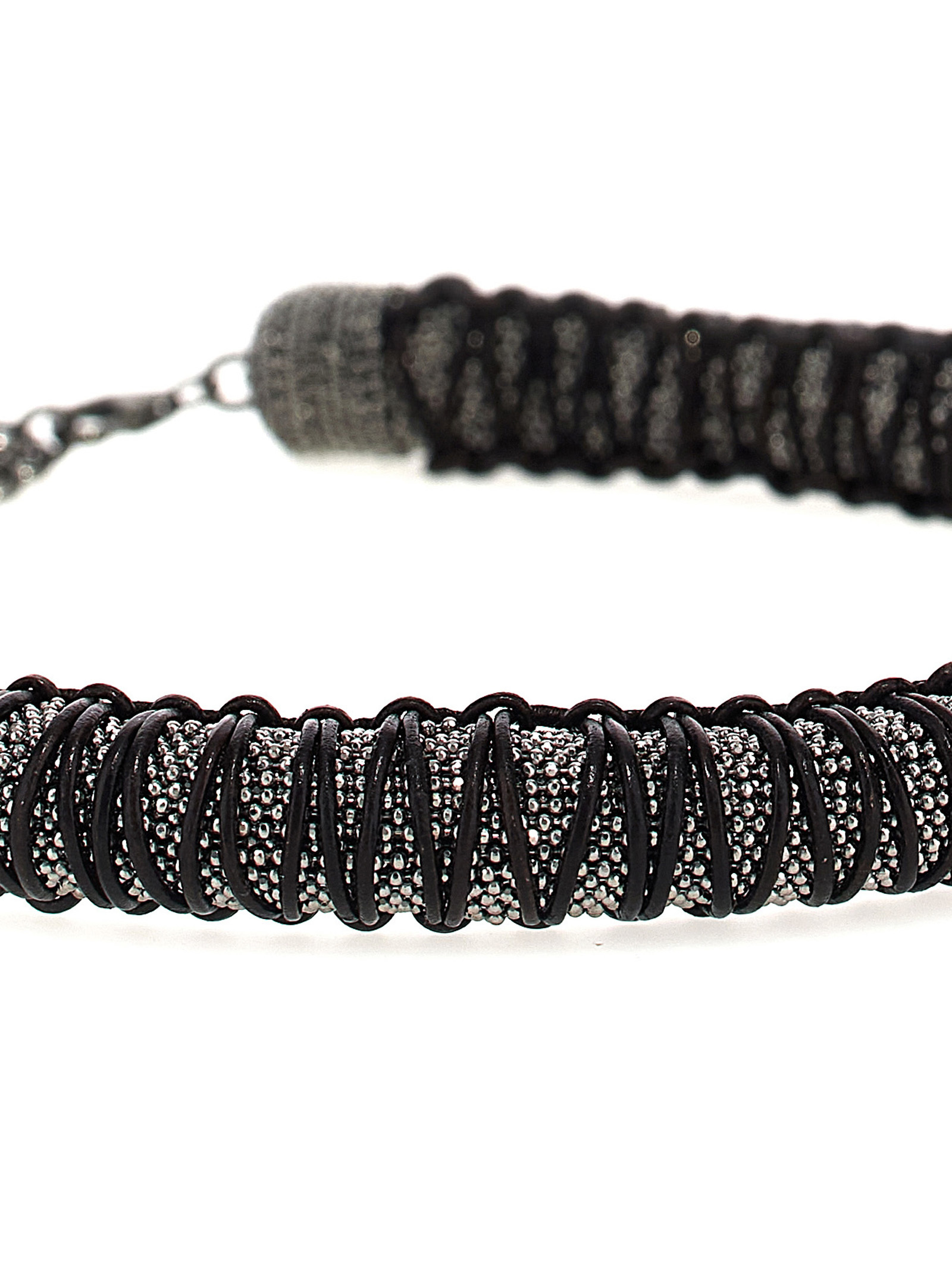 Brunello Cucinelli Woven Leather Neckchain In Black