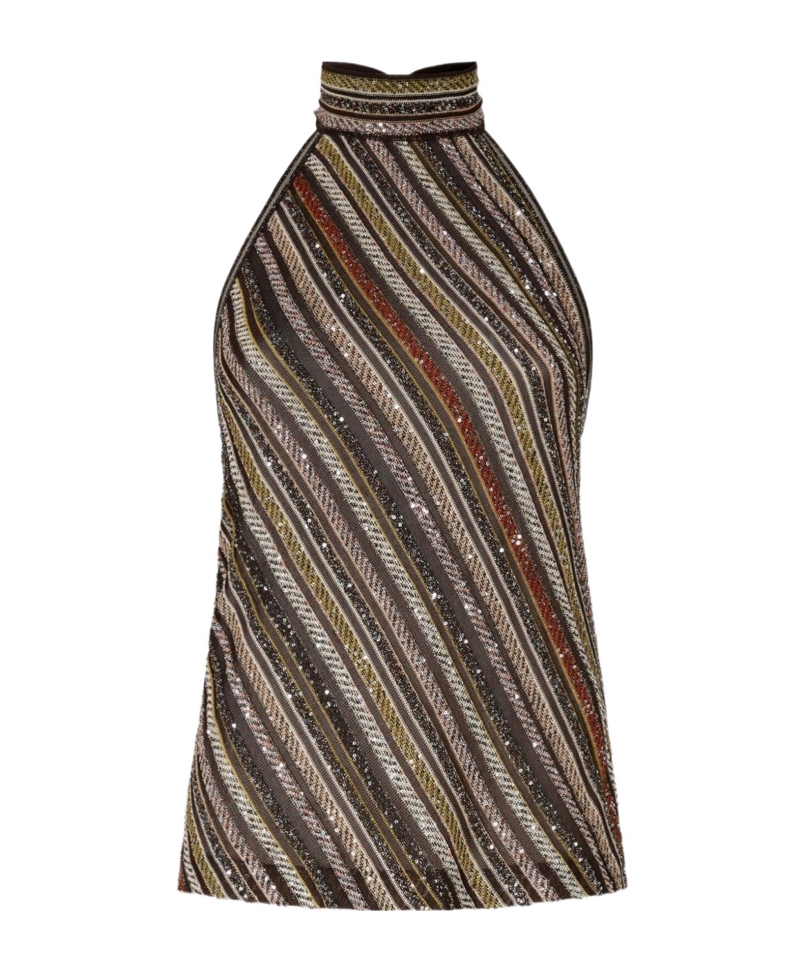 Missoni Diagonal Striped Beige And Brown Sleeveless Top In Brown