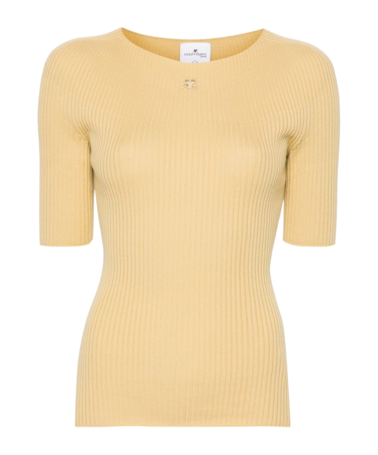 Courrèges Solar Logo-patch Ribbed Top In Nude