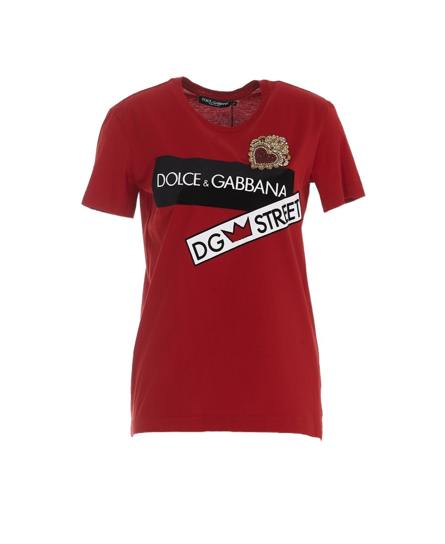 Dolce & Gabbana Bead-embellished Logo-print T-shirt In Red