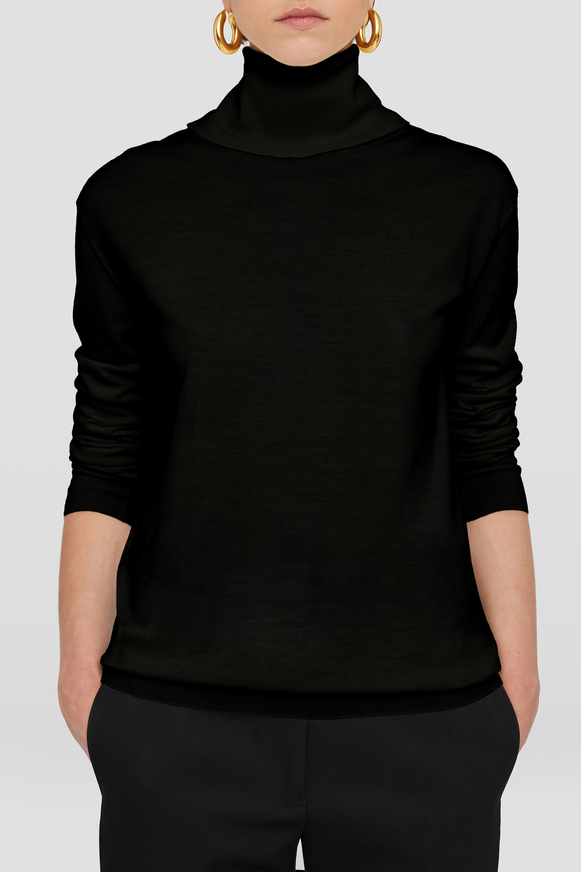 Jil Sander Wool Sweater With Turtleneck And Ribbed Finish In Black