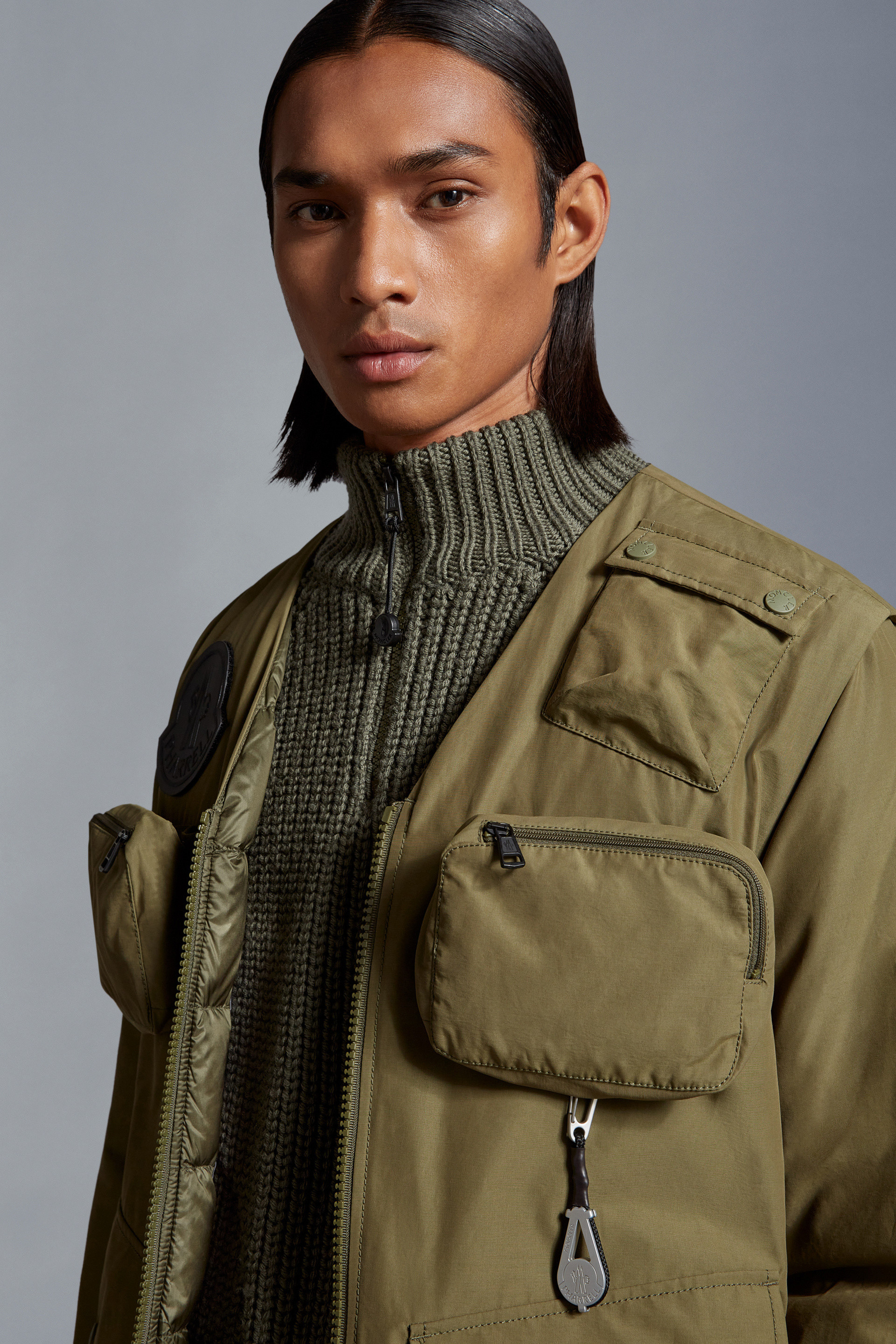 Moncler X Pharrell Williams Zipper Long-sleeved Down Jacket In Green