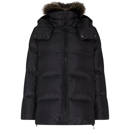 YVES SALOMON A-LINE PUFFER JACKET MADE FROM A WATER-RESISTANT PERFORMANCE FABRIC WITH A FOX FUR COLLAR