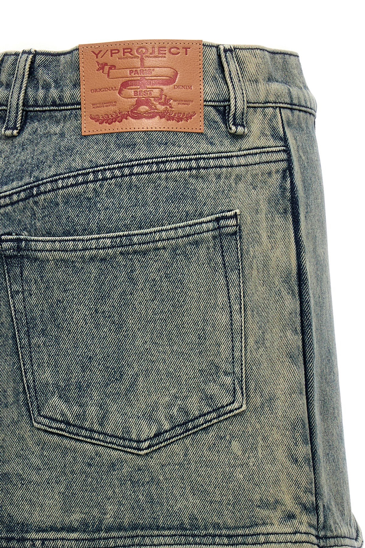 Y/project Beige Tudor Denim Miniskirt In Gray