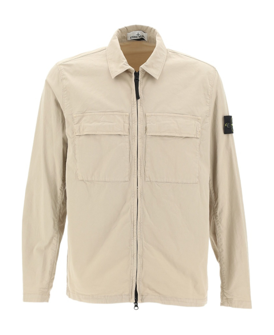 Stone Island Logo-patch Sleeve Shirt In Gray