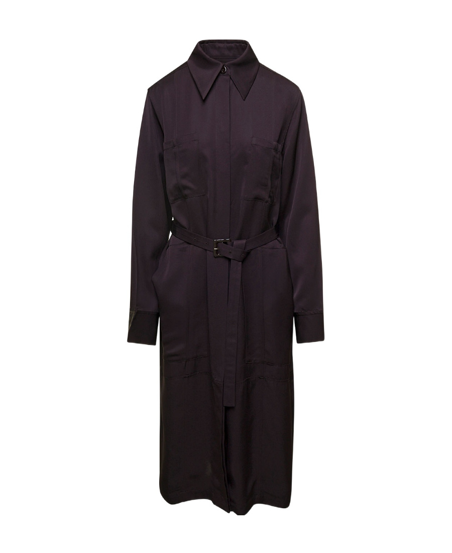 Jil Sander Brown Belted Coat With Classic Collar In Viscose Twill Woman In Black