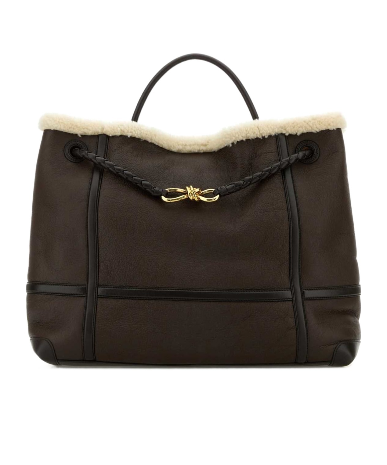 Bottega Veneta Women Brown Leather Large Andiamo Handbag In Black