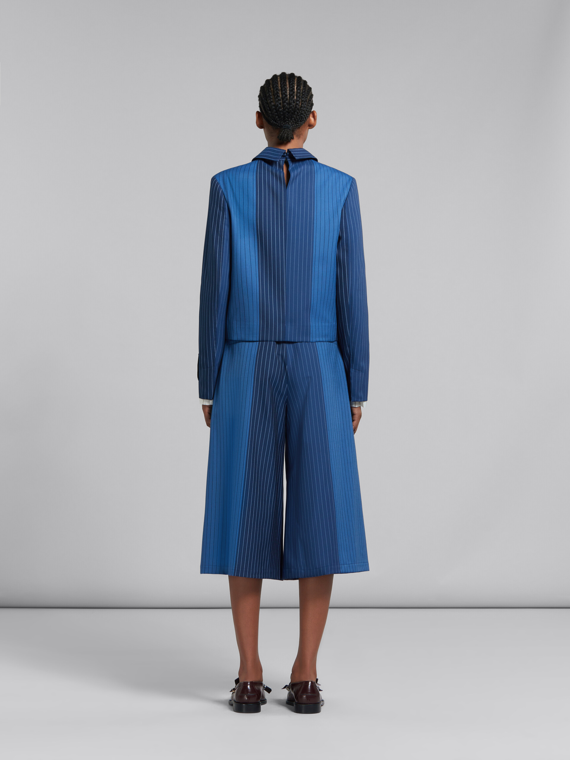 Marni Cropped Contrast Pinstripe Shirt Jacket In Blue