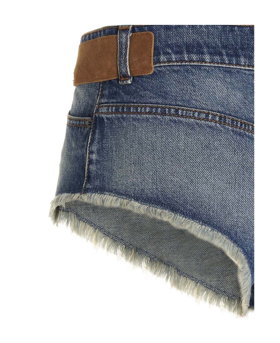 Palm Angels Frayed Hot Denim Shorts In Blue