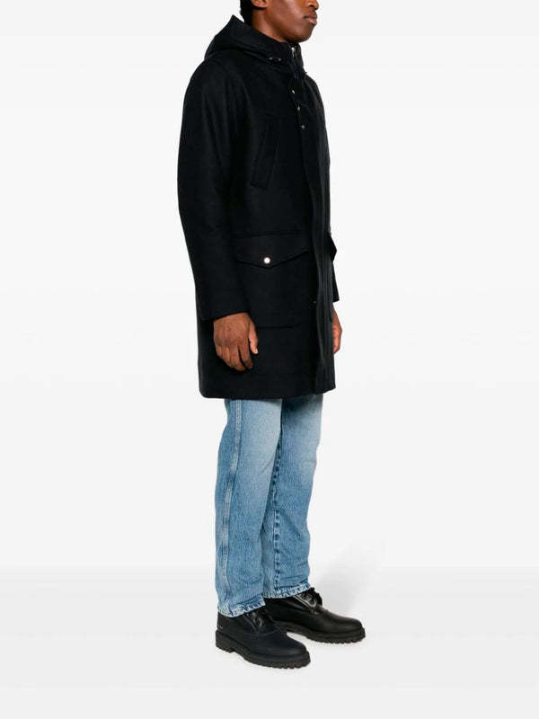 Herno Logo-plaque Fine-ribbed Parka Coat In Black