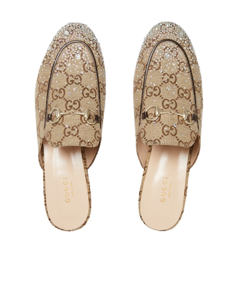 Gucci Princetown Gg Canvas Bit Loafer Mules In Nude
