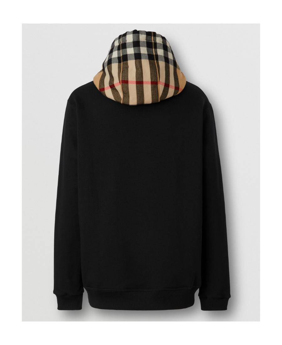 Shop Burberry Check-hood Cotton Hoodie In Black