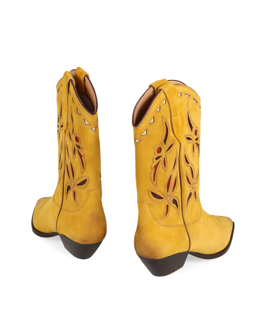 Isabel Marant Duerto Suede Cowboy Boots In Yellow