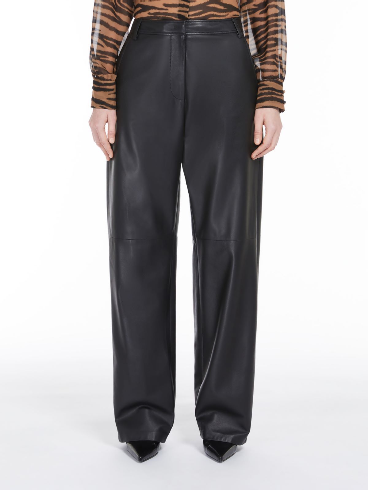 Max Mara Women's Zante Leather Trouser Black | Size 46 | 2426436012600001 In Black