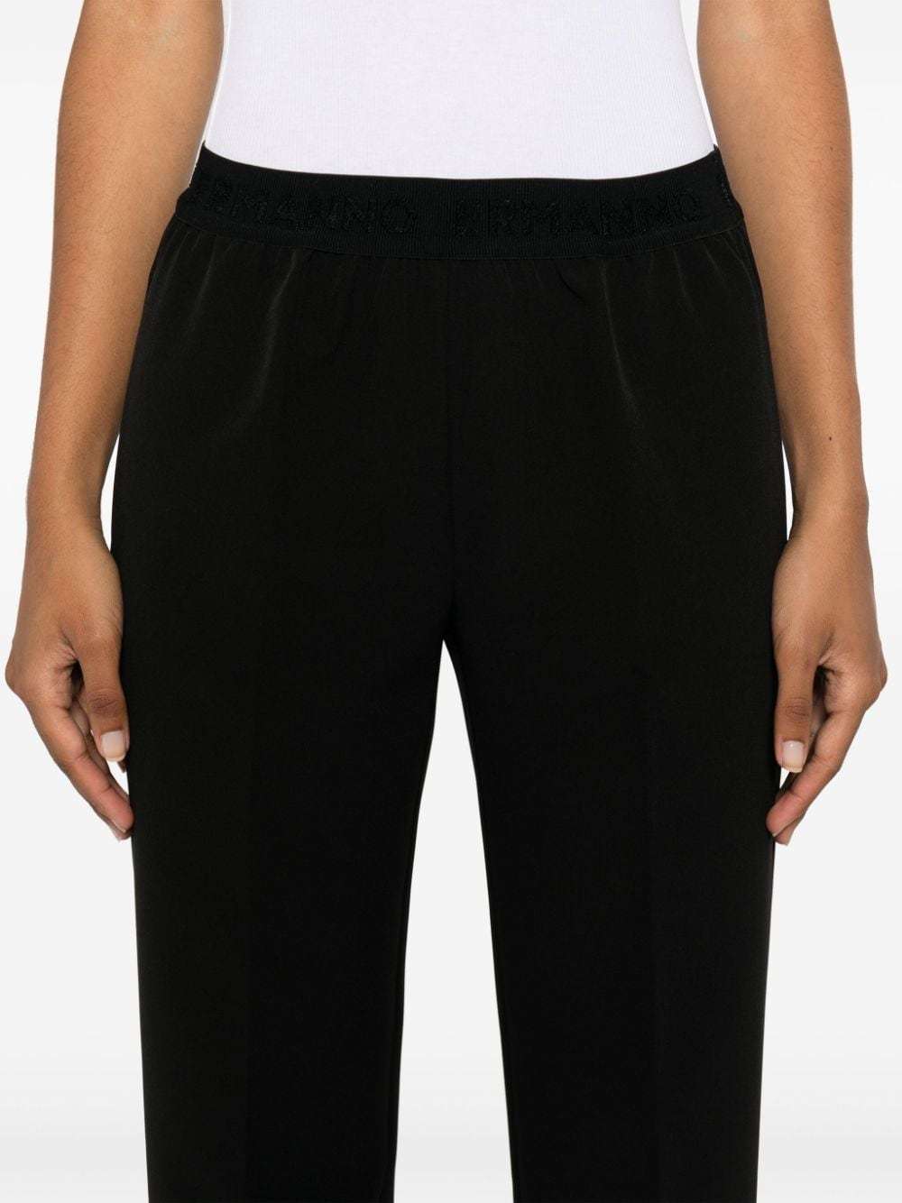 Ermanno Firenze Black Logo-waistband Cady Trousers In Black