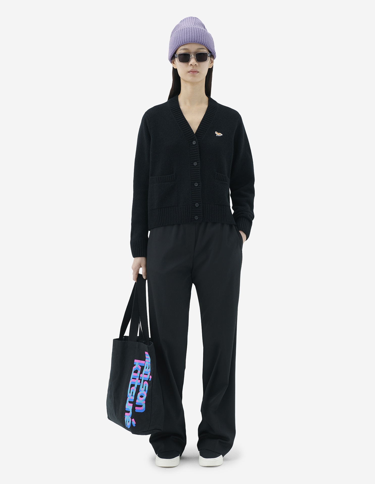 MAISON KITSUNÉ LOGO-PATCH V-NECK CARDIGAN 