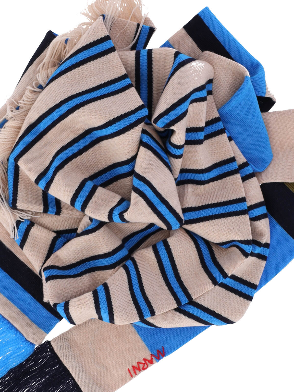 Marni Fringed Striped Scarf With Tassel Detail In Neutral