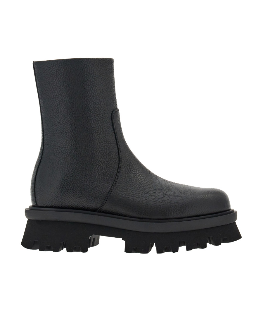 Ferragamo Textured Leather Klem Booties With Carrion Sole In Black