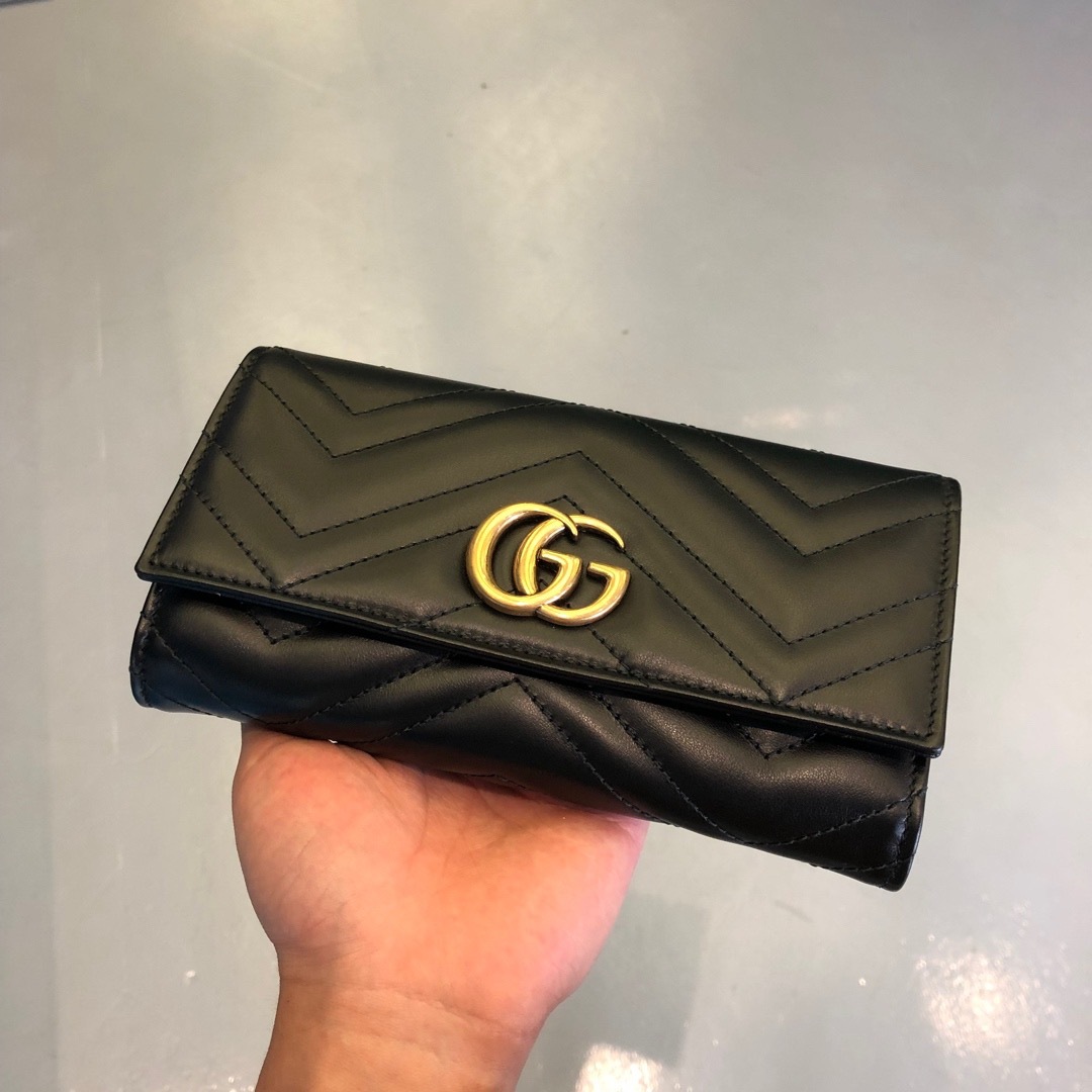 Gucci Gg Marmont Matelasse Leather Continental Wallet In Black