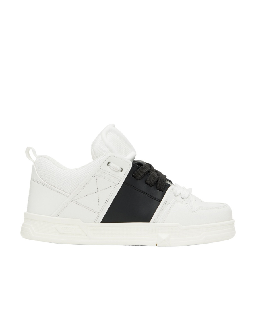 Valentino Calfskin Sneakers With Contrasting Bands And Rubber Studs In White