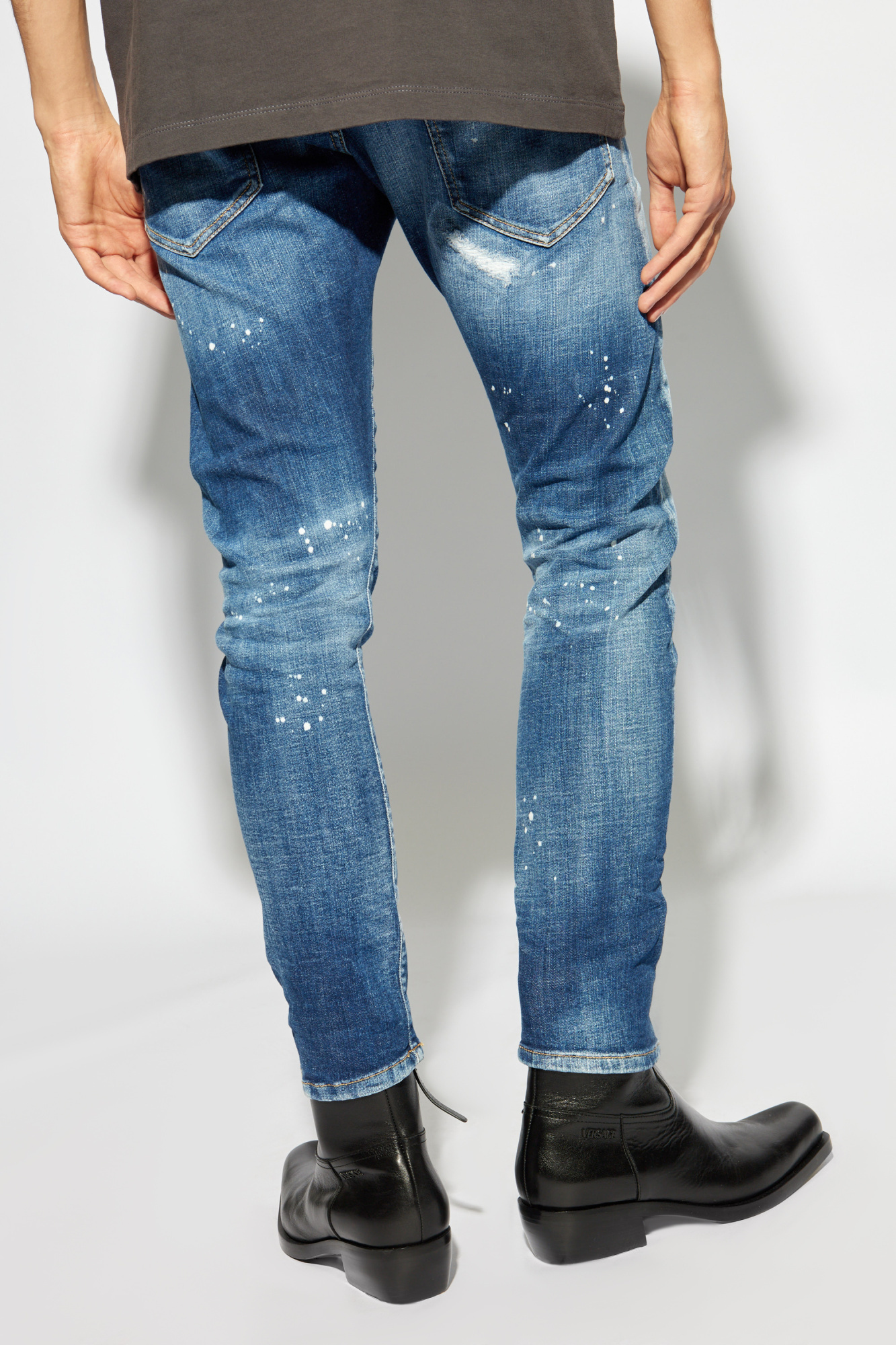 Dsquared2 Logo Patch Distressed Skinny Jeans In Blue