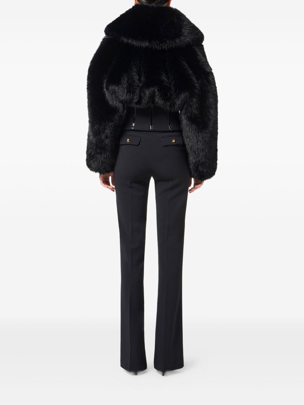 Elisabetta Franchi Cropped Black Jacket With Faux Fur Detailing In Black