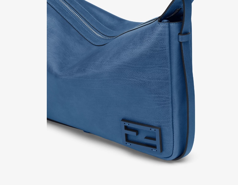 Fendi Blue Denim-effect Ff Jacquard And Brown Leather Bag In Blue