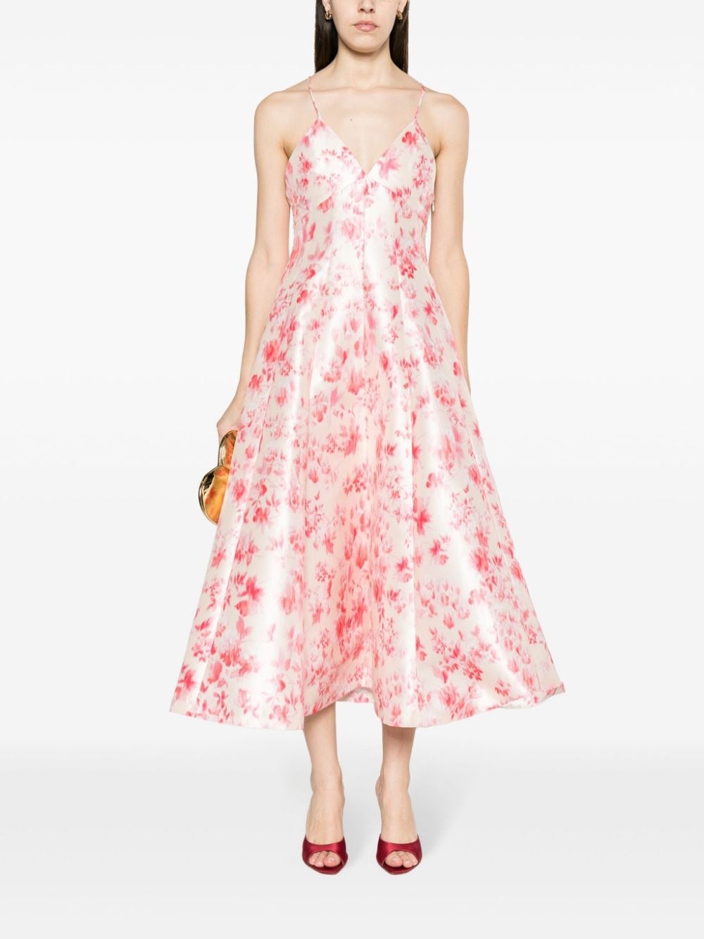 Philosophy Di Lorenzo Serafini Floral Printed Horn-shaped Medium-length Dress In Pink