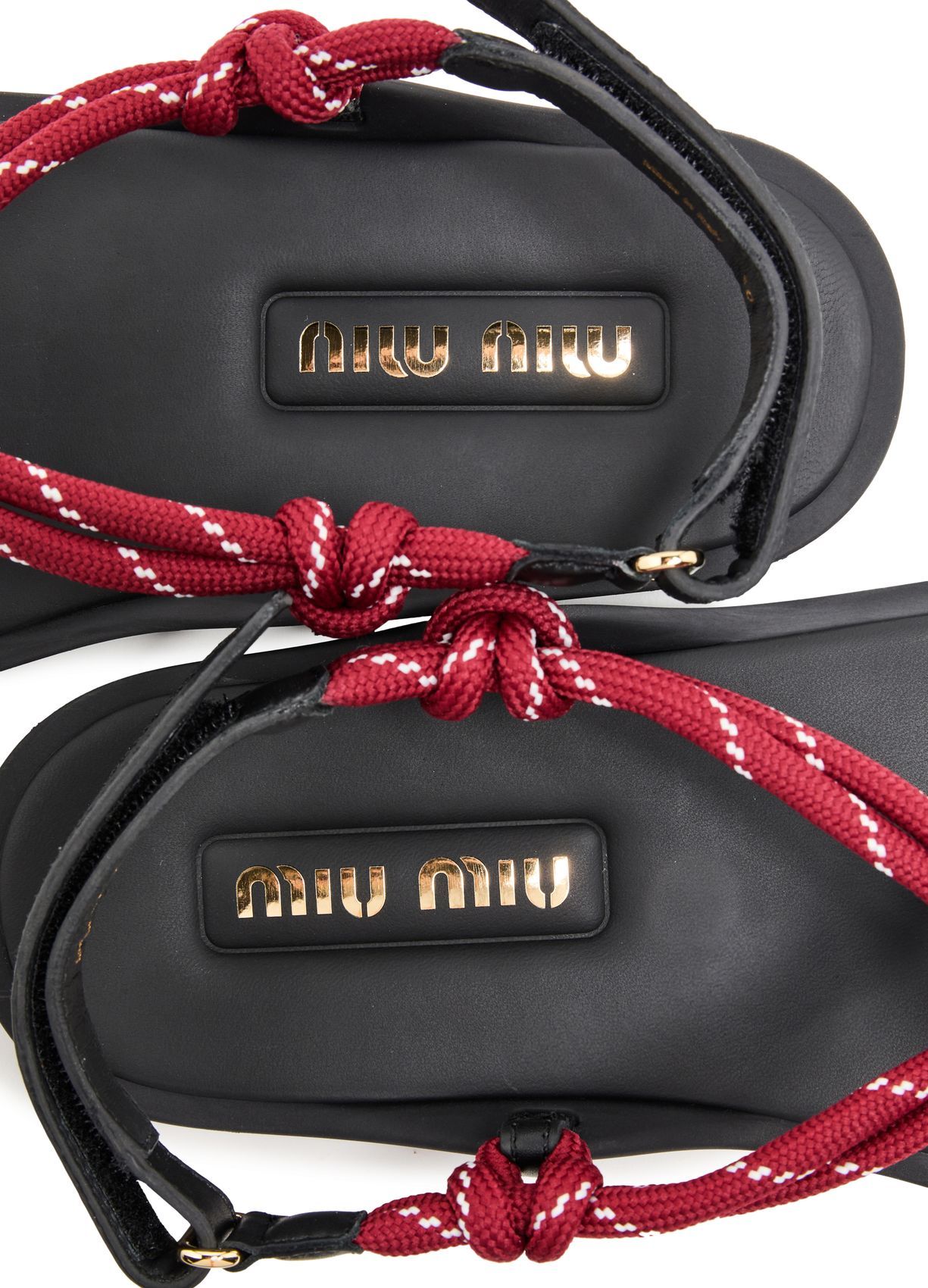 Shop Miu Miu Round Toe Flat Sandals In Black