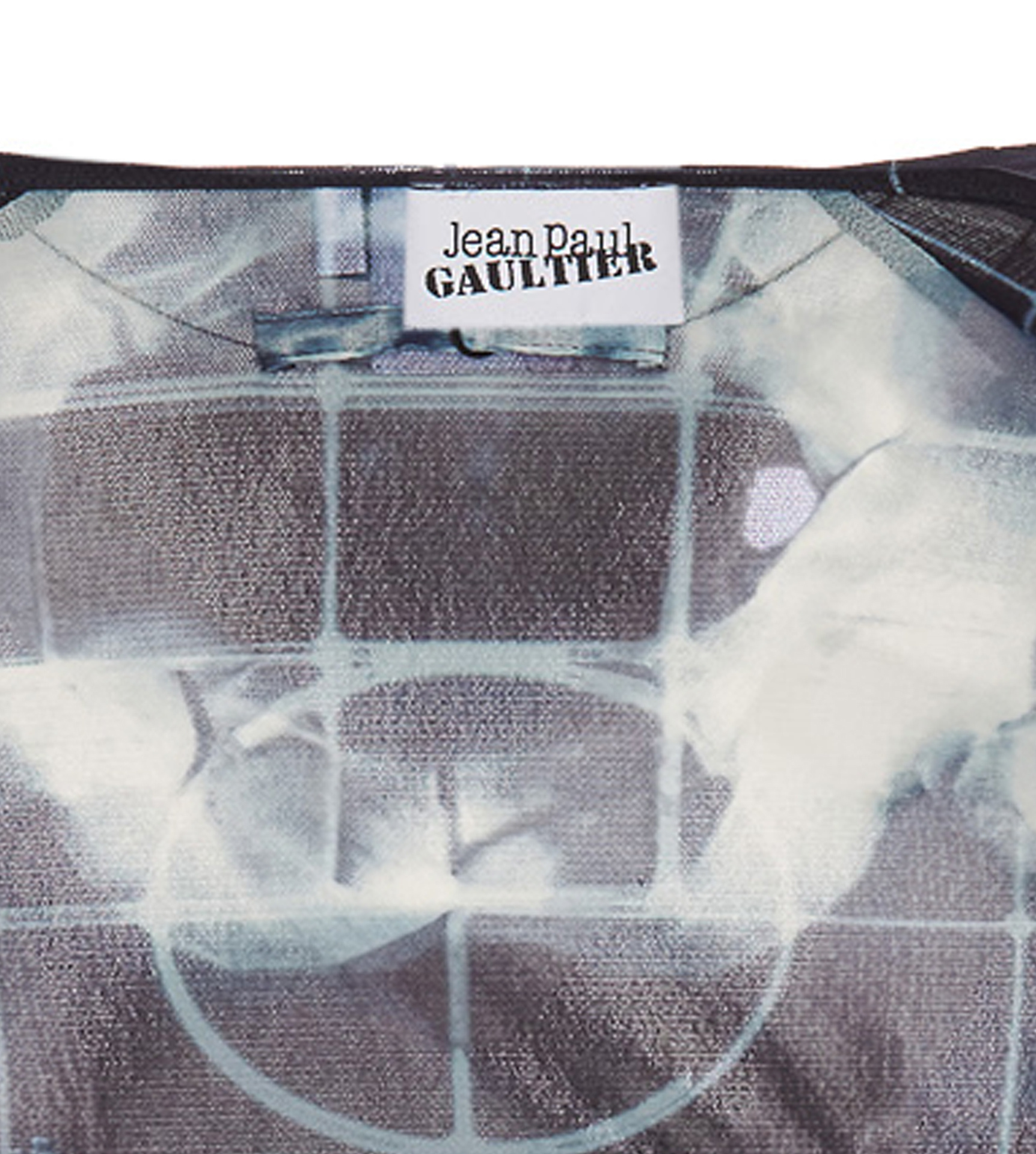 Jean Paul Gaultier Cropped Graphic Print Mesh Top In Gray