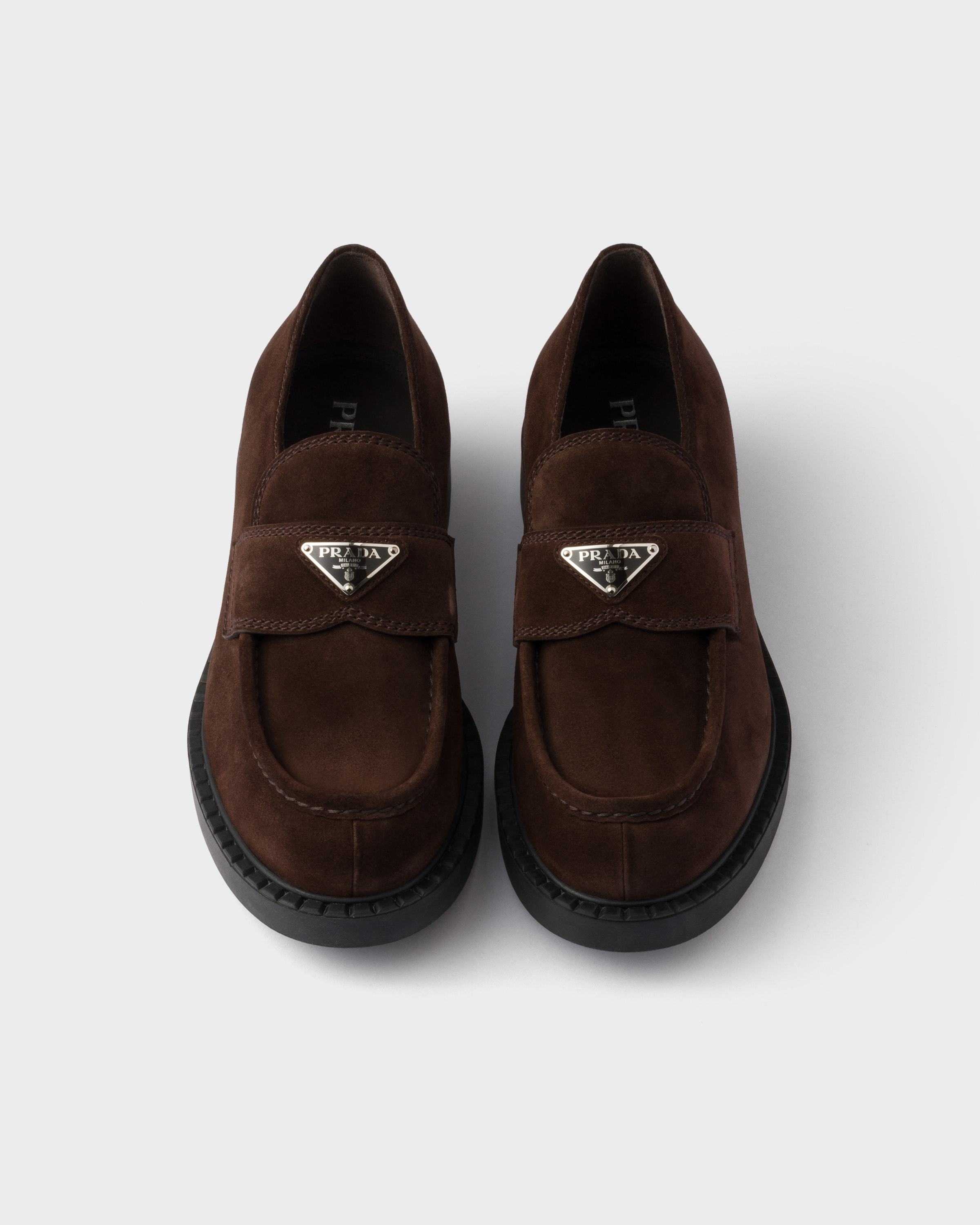 Prada Chocolate Suede Loafers In Brown