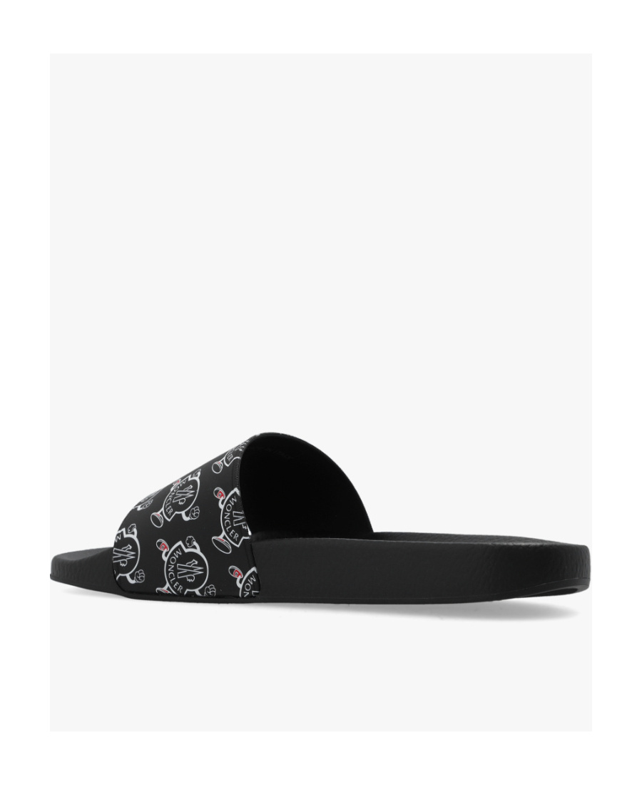 Moncler Logo-print Open-toe Slides In Black