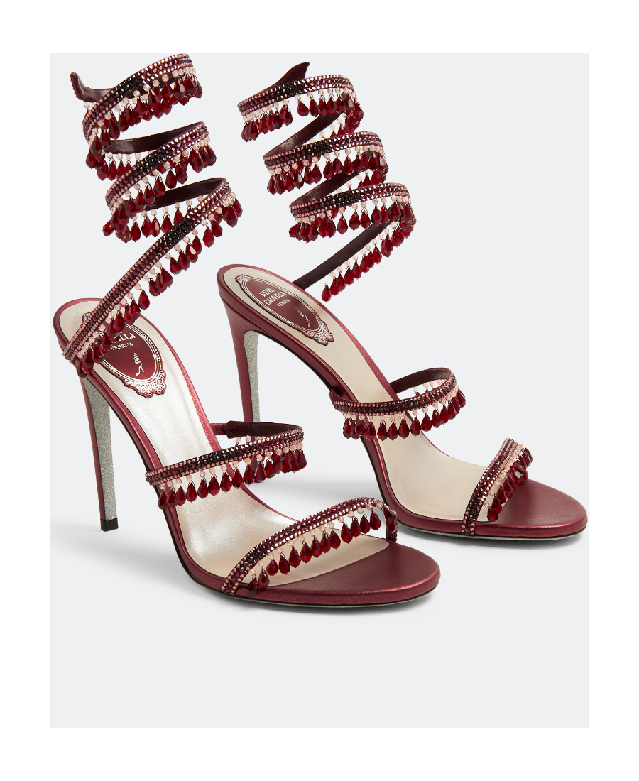 René Caovilla 110mm Embellished Satin Heeled Sandals In Red