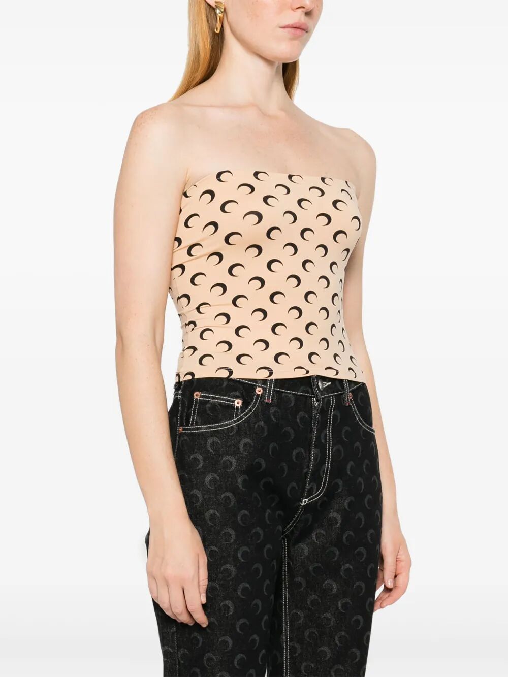 Marine Serre Moon Printed Second Skin Tube Top In Brown
