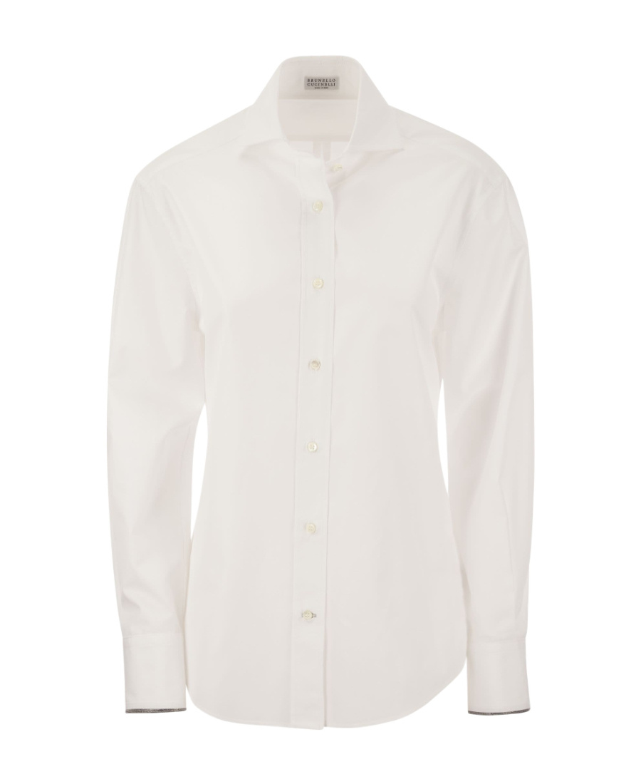 Shop Brunello Cucinelli Monili-trim Cotton Shirt In White