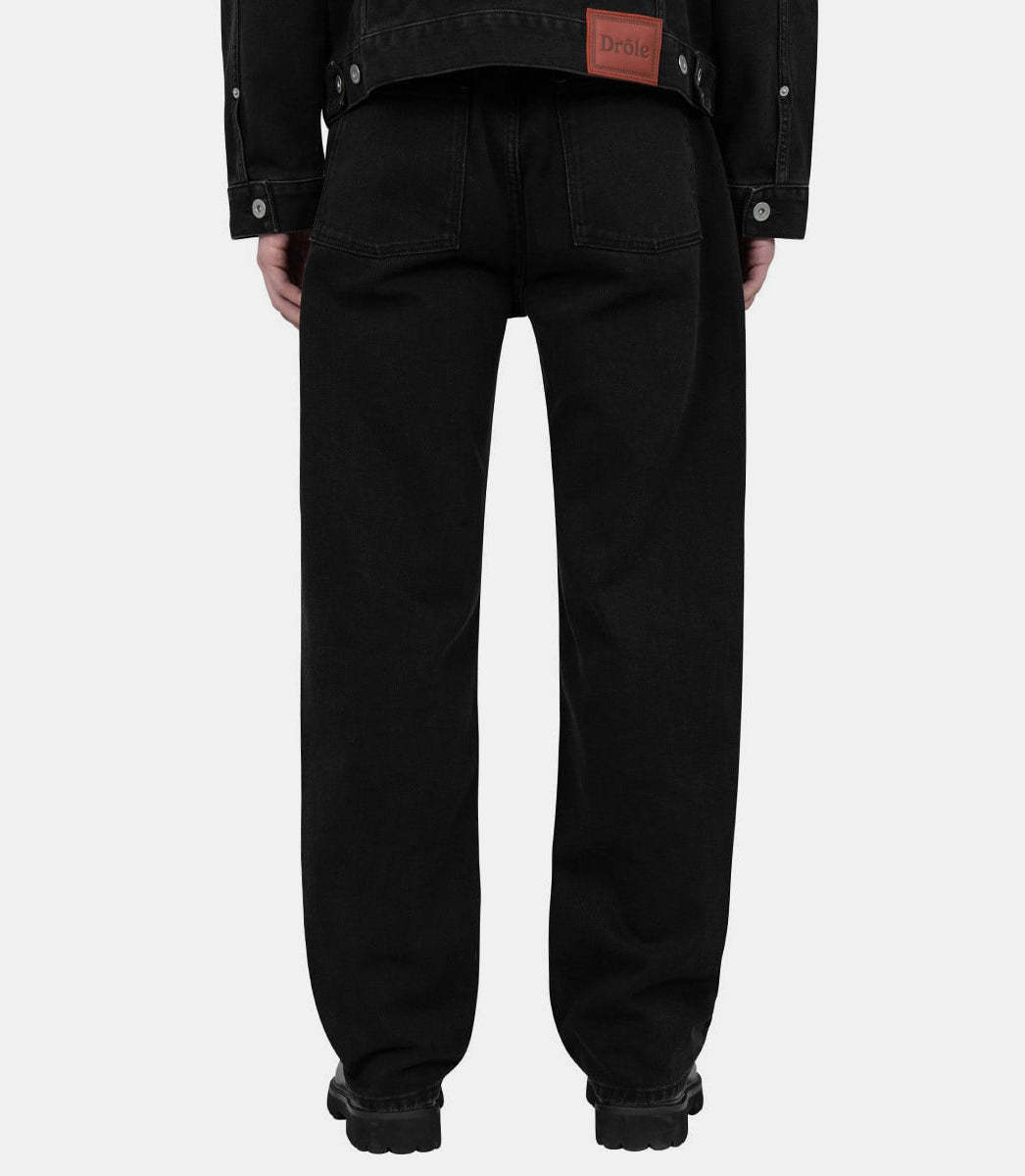 Drôle De Monsieur Belt Loop Denim Trousers In Black