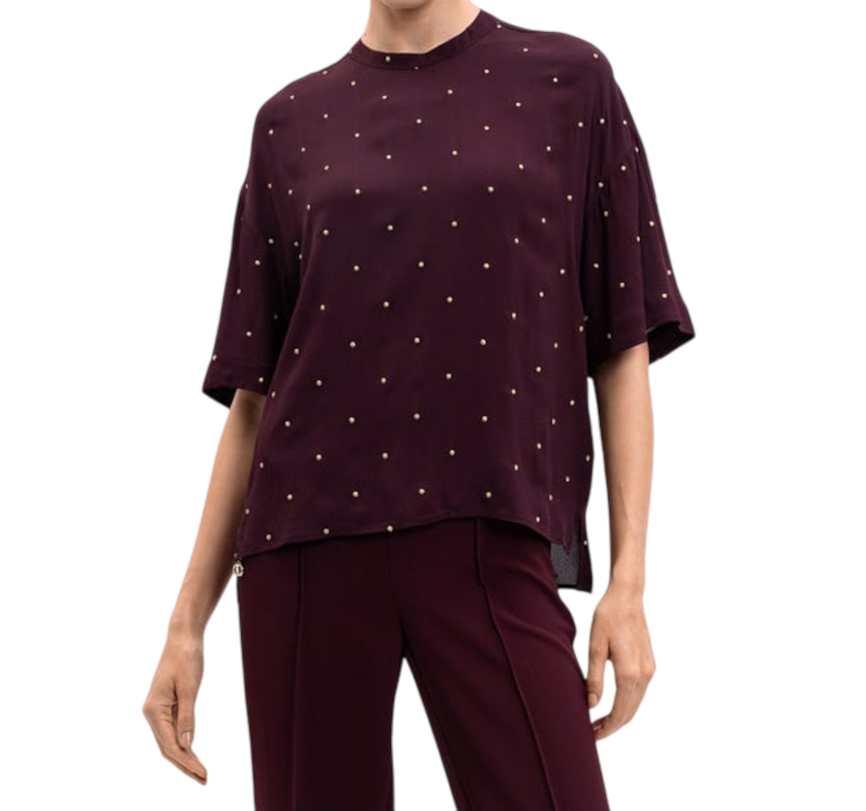 Twinset Loose-fitting Top With High Neckline In Brown